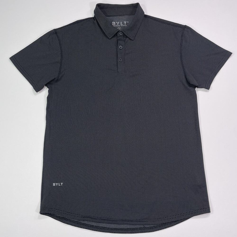 Bylt Polo Shirt Men’s Medium Black Gray Dot AOP Print Athletic Golf